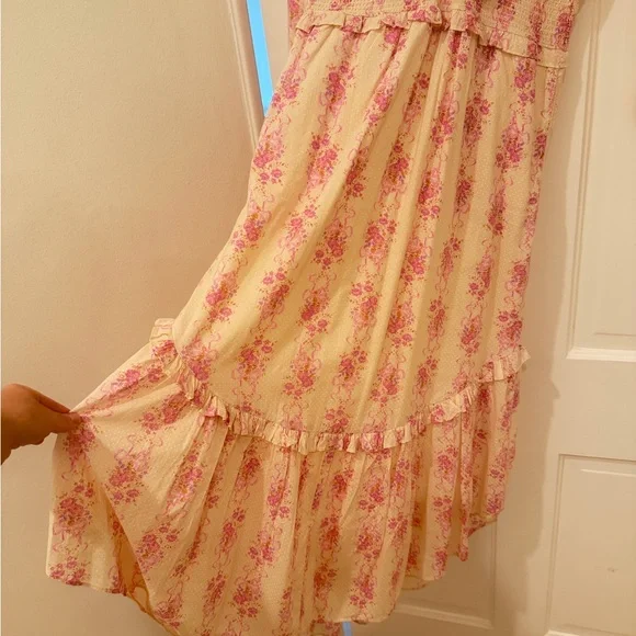 LoveShackFancy Pink & Cream Floral Midi Dress - Picture 5 of 8